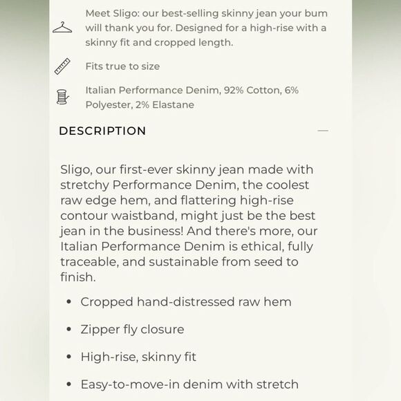 Frank & Eileen Sligo Cropped Italian Performance Skinny Jeans Sand Size 26 New - Picture 10 of 14